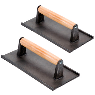 Set of 2 9 x 5quot; Cast Iron Steak Weight Bacon Press with Wooden Handle $38.88