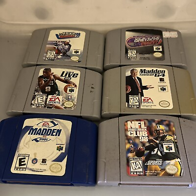 #ad Lot of 6 sports themed NINTENDO 64 GAMES nfl;nba;hockey pre owned $29.74