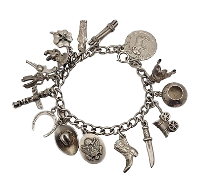 #ad Sterling Silver Charm Bracelet Southwest Charms $371.20