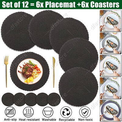 #ad Set of 12 Round 6 Placemats 6 Coasters Dining Table Place Mats Non Slip Washable $10.89
