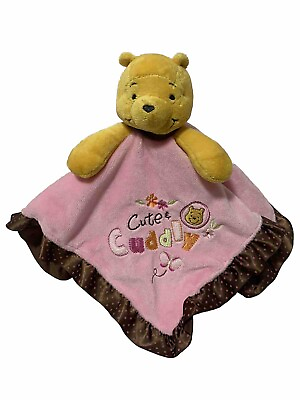#ad Winnie The Pooh Lovey Baby Security Blanket Pink Satin Brown Trim Cute amp; Cuddly $19.99
