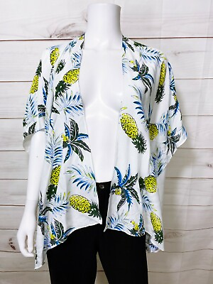 #ad Natalie Attired Womens Kimono One Size White Pineapple Print Cover Up Top $29.99