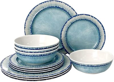#ad Melamine Dinnerware Set of 12 Pcs Dinner Dishes Set for Indoor and Outdoor Use $37.99
