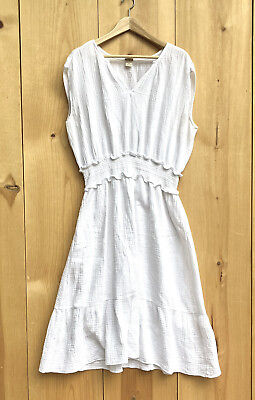 #ad Magaschoni White Organic Cotton Dress Sz Large $38.00