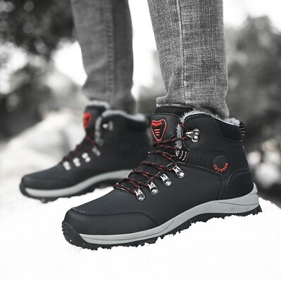 #ad Men#x27;s Winter Warm Waterproof Snow Fur Boots Hiking Outdoor Leather Work Shoes $39.04