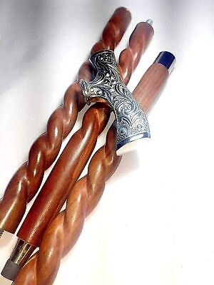 #ad Silver Head Handle Wooden Walking Stick Cane Beautiful for Men and Women Stick $36.99