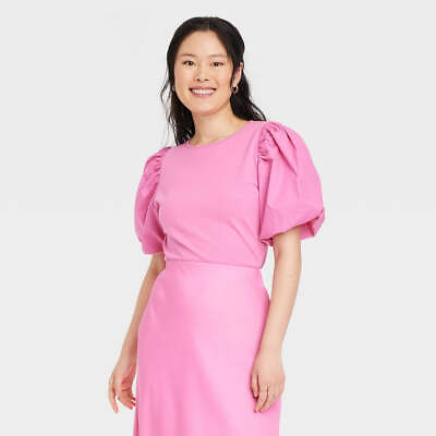 #ad Women#x27;s Puff Short Sleeve T Shirt A New Day™ Pink XL $10.00