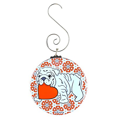White English Bulldog Valentines Day Ornament Handmade Holiday Dog Decor $9.00