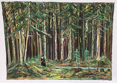 #ad Acrylic Painting Old Man in Forest Woods Signed on Canvas Board Panel 11x15 Art $34.99