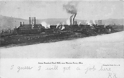 #ad J52 Martins Ferry Ohio Postcard c1910 Aetna Standard Steel Mill Factory 63 $8.00