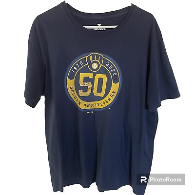 #ad Milwaukee Brewers Golden Anniversary T Shirt XL 100% Cotton Fanatics Baseball $16.48