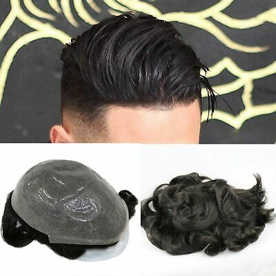 #ad Men Thin Skin Toupee for Men Hair Pieces Replacement System Human Hair Mens Wig $380.96