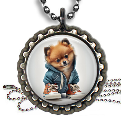 #ad Pomeranian Puppy Dog Kids Bottle Cap Necklace Handcrafted Gift Photo Jewelry $9.95
