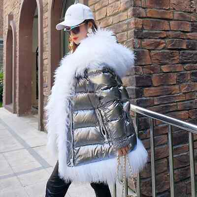 #ad Winter anti real fur collar down jacket women#x27;s hooded warm down jacket GBP 224.14