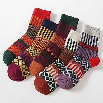 #ad Men Autumn And Winter Personalized Knitting Wool Socks Striped Geometry Vintage $14.51