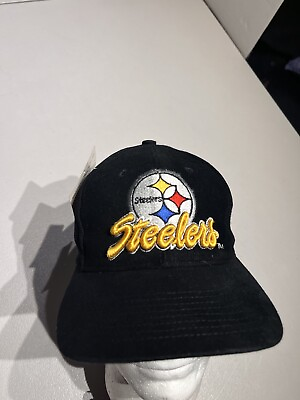 #ad Pittsburgh Steelers Hat Cap Authentic NFL Team Script 3D Logo Black Yellow 1996 $90.00