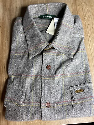 #ad Orvis Fairbanks Flannel Plaid Long Sleeve Button Down Men#x27;s Large Gray NEW NWT $18.74