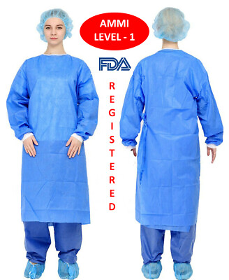 #ad 100 Pack Blue Disposable Medical Isolation Gowns 40GSM PPE FDA CERTIFIED M $106.92