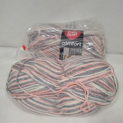 #ad Red Heart Comfort Variegated Pink Grey Print 12 oz Worsted Acrylic Yarn 2 Skeins $13.99