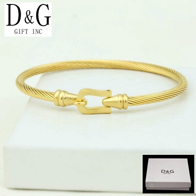 #ad DG 6.5quot; Women#x27;s Stainless Steel 4mm Cable Bangle Bracelet Gold plated*BOX $14.99