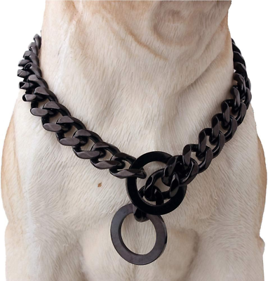#ad Dog Chain Collar Dog Walking Collar 15Mm Black Strong Stainless Steel Cuban Link $19.18