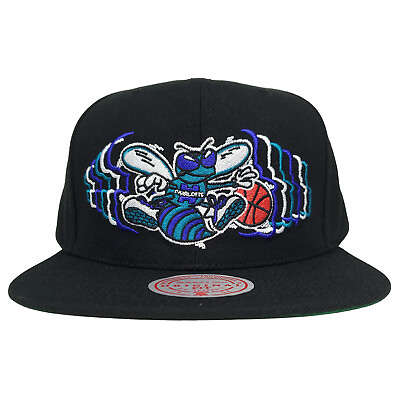 #ad Mitchell amp; Ness Charlotte Hornets Snapback Hat Echo Vibes Logo Black Cap NWT $31.99