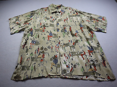 #ad Riscatto Shirt Mens XL Brown Short Sleeve Button Geometric Hawaiian Italy $23.88