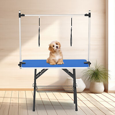 #ad Foldable Dog Grooming Table 42quot; Pet Bathing Station Table w Adjustable Arm Blue $114.67