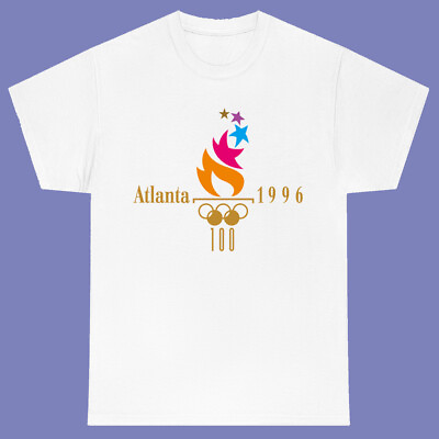 #ad Olympic Atlanta Logo Men#x27;s White T shirt Size S 3XL $18.89
