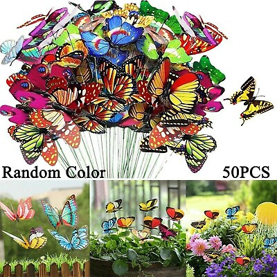 #ad Colourful Butterflies Ornaments Stakes Sticks Colorful On 50Pcs Garden $13.99