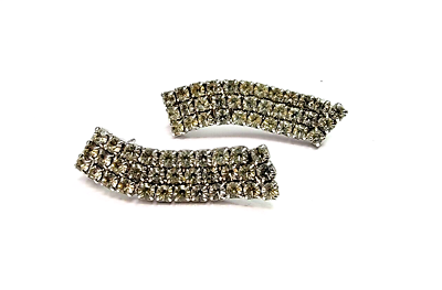 #ad VTG Antique Art Deco Silver Tone Rhinestone Crystal Earrings CH23 $12.99