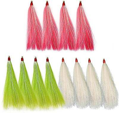 #ad LOT 12 Sea Sriker Bucktail Teaser Fishing Lures 4quot; Un Rigged Pink Green Beige $10.99