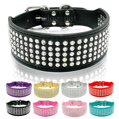 #ad 5 Rows Bling Rhinestone Dog Collar Soft Wide Leather Show Collar for Large Dogs $17.99