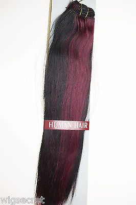 #ad Ash Black And Burgundy Frost Brunette Long Medium Human Hair Straig Hair Pieces $90.52