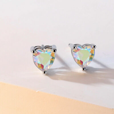 #ad Earrings Jewelry Ear Stud Women Heart Cute Topaz Wedding Rainbow Silver For Gift $7.46