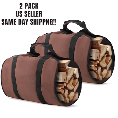 #ad 18quot;x39quot; Firewood Log Carrier Heavy Duty Canvas Tote Bag Camping with Strap $14.99
