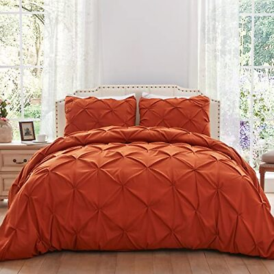 #ad Pinch Pleated Duvet Cover Rust 2 Pieces Twin Duvet Covers Soft Microfiber Lux... $44.63
