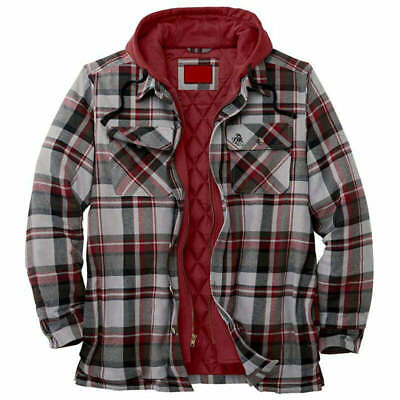Men#x27;s Heavy Fleece Lined Sherpa Hoodie Plaid Flannel Jacket With Hood $49.27