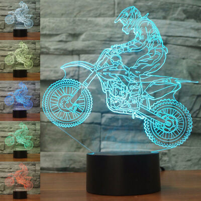 #ad LED Color Changeable Night Light 3D Lamp Toys Motorcycles Motocross Shape Decor $15.39