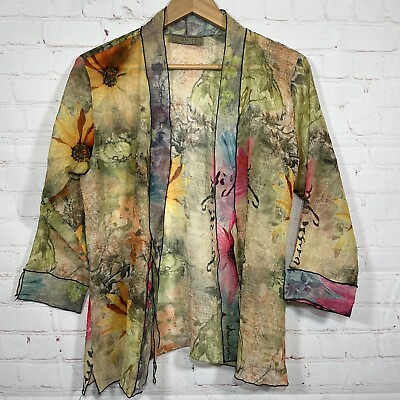 #ad Vintage Dinah Lee Blouse Sheer Floral Tie Front Open Top Kimono Medium $69.98