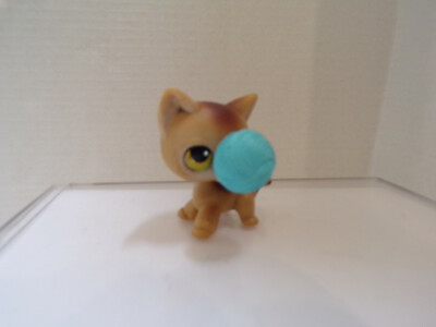 #ad Littlest Pet Shop #19 Cat Rare Beige Brown Yellow Eyes Magnet Nose Holds Ball $24.99