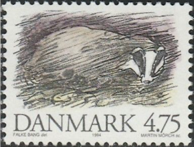 #ad Denmark #Mi1087 MNH 1994 European Badger 1013 $3.10