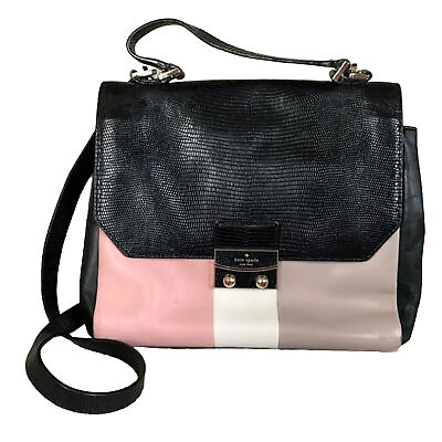 #ad Kate Spade Violet Drive Black Pink Cream Leather Satchel Crossbody Bag $50.00