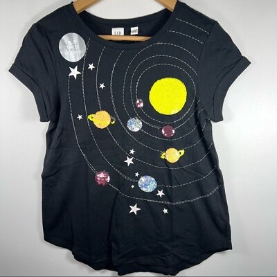 #ad GAP Girls Flip Sequin Planet Space T Shirt Size XXL 14 16 $17.00