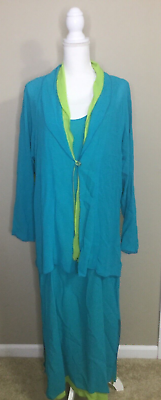 #ad Vintage Classic Dinah Lee Blue Green Dress and Jacket Large rayon NWT $15.00