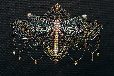 #ad DIY Cross stitch Embroidery Kit Golden Dragonfly stitching needlepoint $26.02