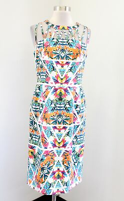 #ad Adrianna Papell Kaleidoscope Geometric Floral Cutout Neck Sheath Dress Size 8 $39.99