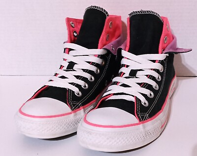 #ad Converse Chuck Taylor Double Two Fold Hi Top Sneakers Womens 9 Black Pink Purple $44.89
