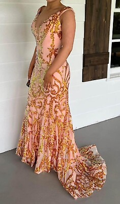 #ad Jovani Size 00 Coral amp; Gold prom Dress Worn once Dry Cleaned $298.00