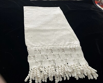 #ad Antique Italian fine linen bath towel Rare design Crocheted MOM’s 50x25 In. $45.00